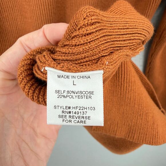 Hyfve Brown Ribbed Knit Sweetheart Neckline Bodycon Long Sleeve Fall Mini Dress - Picture 11 of 12